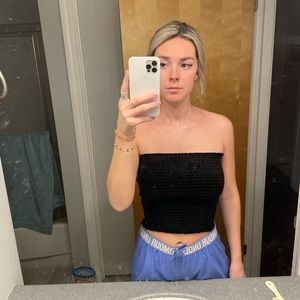 Velvet smocked tube top